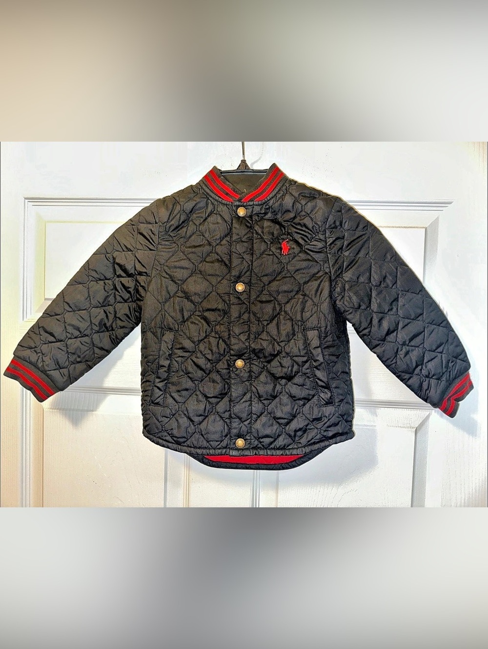 Toddler Boy’s Polo Ralph Lauren Quilted Jacket Black & Red - Size 4/4T
